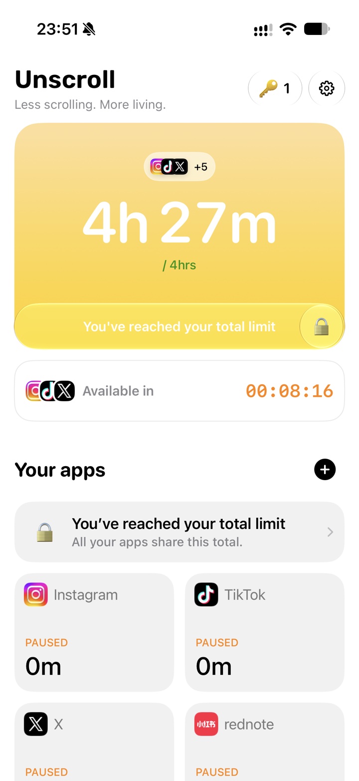 Unscroll home screen after reaching the Total limit